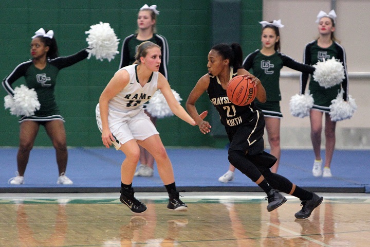 Brandi Thibeaux drives to the basket against cross-town rival Grayslake Central.