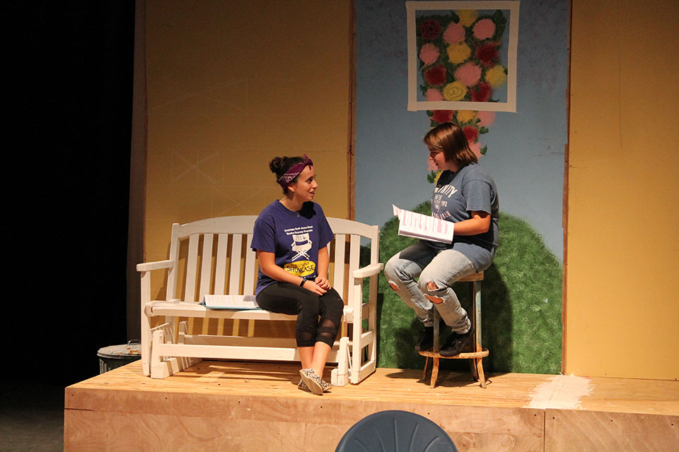 Olivia Solano and  Ari McFaul rehearse for a scene in All My Sons