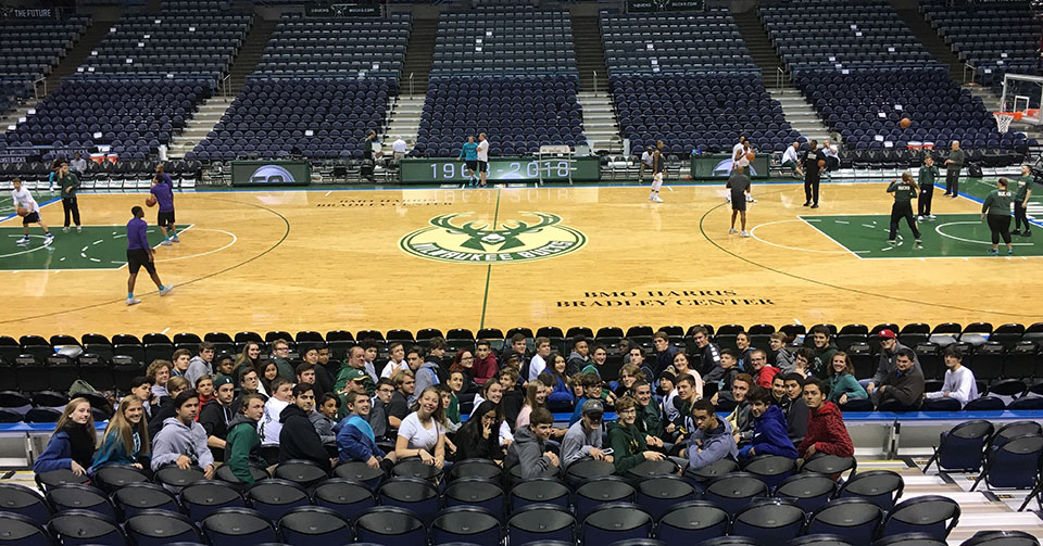 Students attend the Milwaukee Bucks game