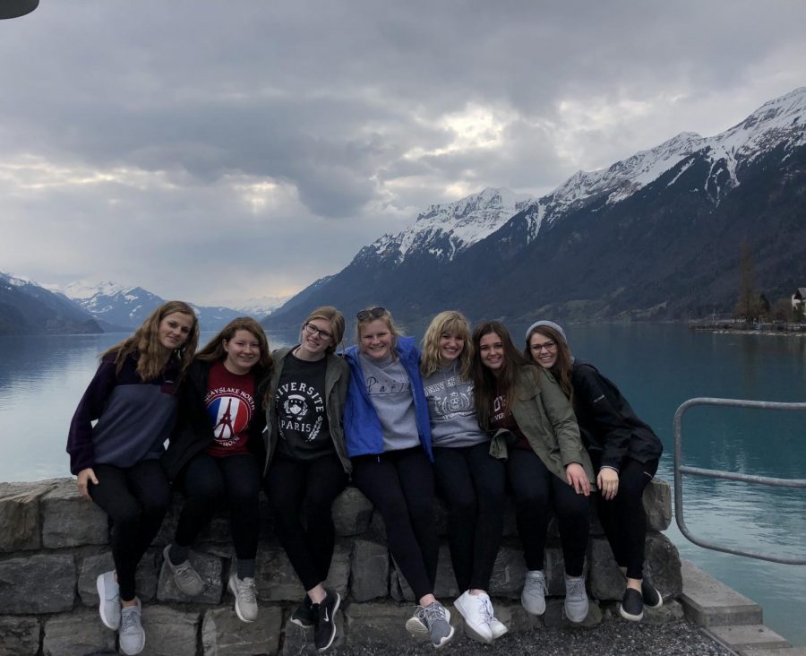 Students capture a moment in Brienz, Switzwerland by the Alps.