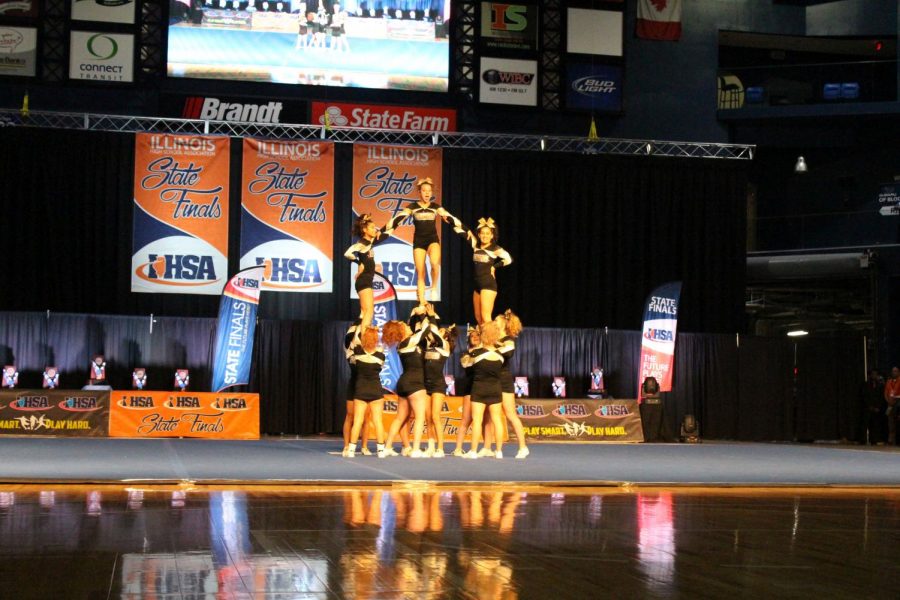 Photo by Ian Doyle
Cheer performs at State Competition