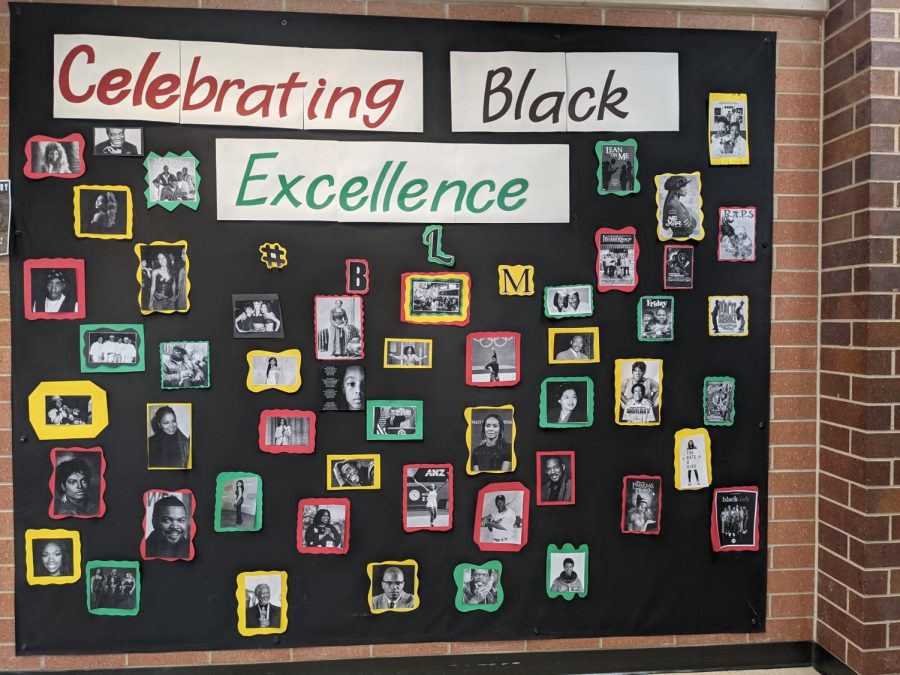 The Black Union set up a board to celebrate Black excellence near the cafeteria.