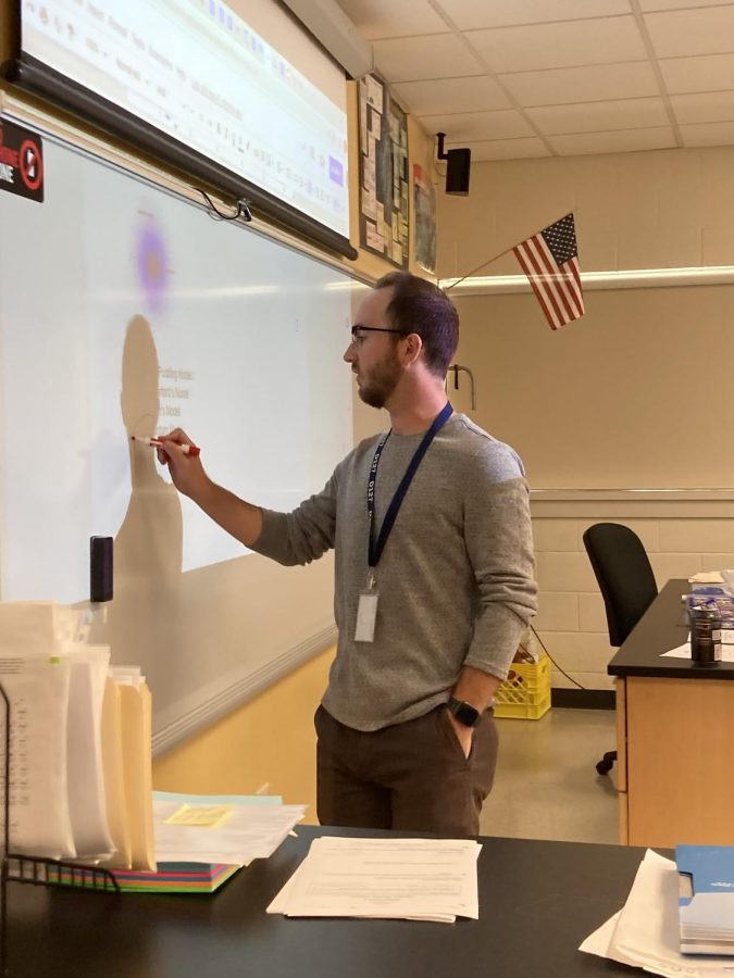 Mr. Hord, a new teacher, teaching a class. Photo Taken by Siena Pietraszak